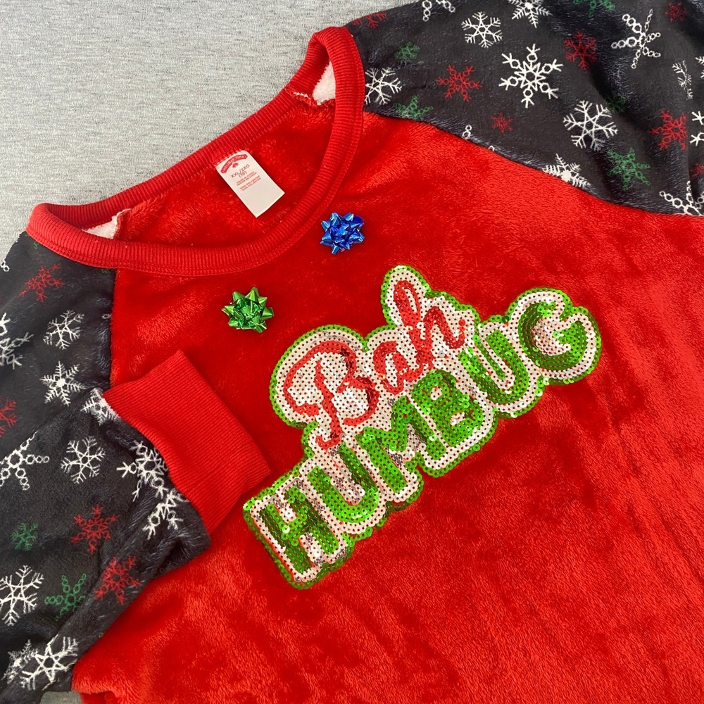 Holiday Time Women's XXL Bah Humbug‎ Fuzzy Ugly Christmas Sweatshirt Top Shirt